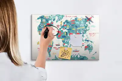 Carte du monde illustrée tableau magnétique à dessiner