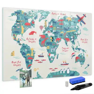 Carte du monde illustrée tableau magnétique à dessiner