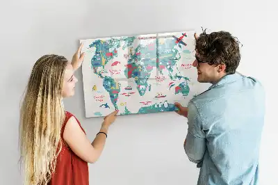 Carte du monde illustrée tableau magnétique à dessiner