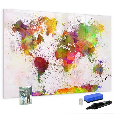 Tableau magnétique à dessiner carte du monde en aquarelle