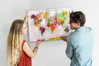Tableau magnétique à dessiner carte du monde en aquarelle