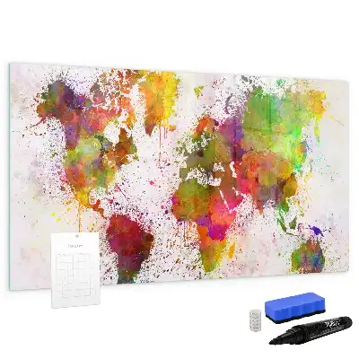 Tableau magnétique à dessiner carte du monde en aquarelle