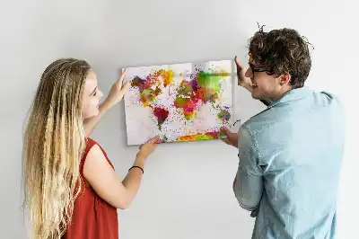 Tableau magnétique à dessiner carte du monde en aquarelle