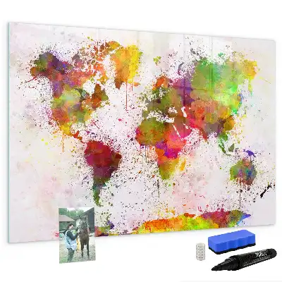 Tableau magnétique à dessiner carte du monde en aquarelle