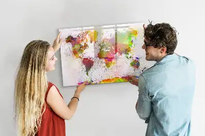 Tableau magnétique à dessiner carte du monde en aquarelle