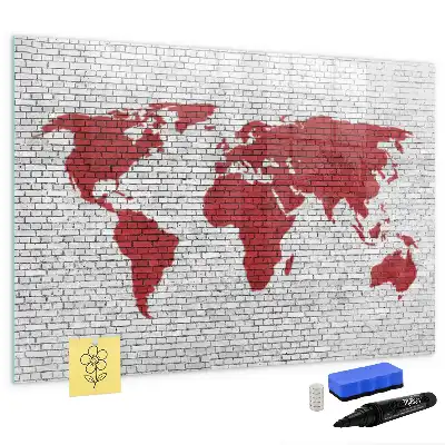 Tableau magnétique à dessiner motif carte du monde sur mur de briques