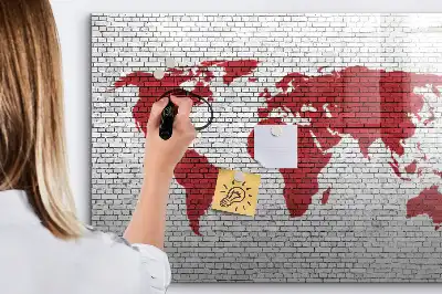 Tableau magnétique à dessiner motif carte du monde sur mur de briques