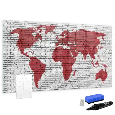 Tableau magnétique à dessiner motif carte du monde sur mur de briques