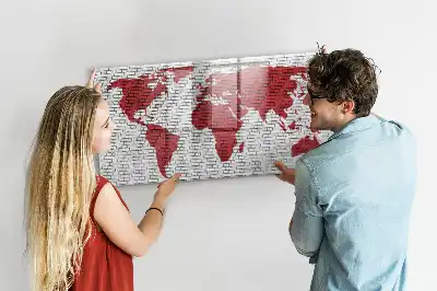 Tableau magnétique à dessiner motif carte du monde sur mur de briques