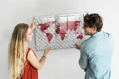Tableau magnétique à dessiner motif carte du monde sur mur de briques
