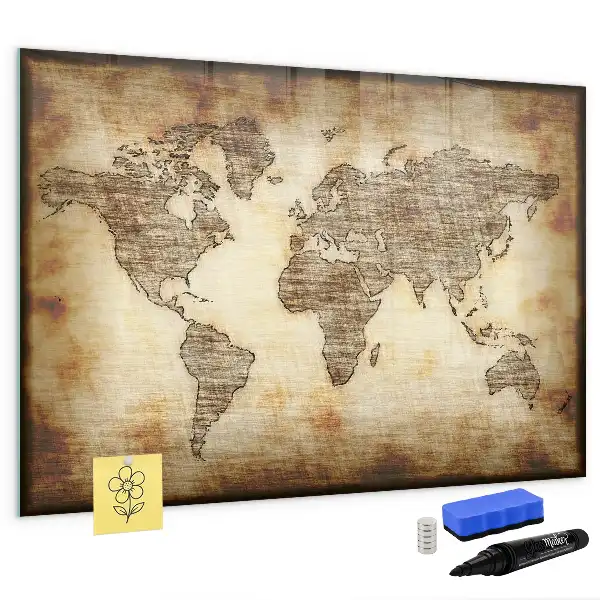 Tableau magnétique à dessiner motif ancienne carte du monde