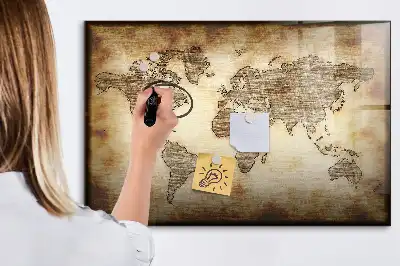 Tableau magnétique à dessiner motif ancienne carte du monde