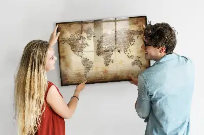 Tableau magnétique à dessiner motif ancienne carte du monde