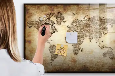 Tableau magnétique à dessiner motif ancienne carte du monde
