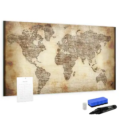 Tableau magnétique à dessiner motif ancienne carte du monde