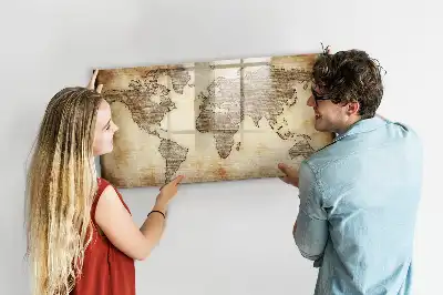 Tableau magnétique à dessiner motif ancienne carte du monde