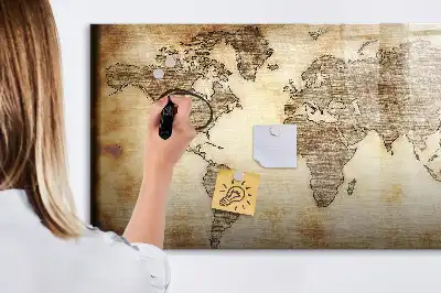 Tableau magnétique à dessiner motif ancienne carte du monde