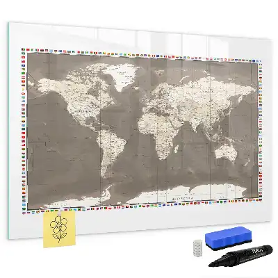 Tableau magnétique pour dessiner carte du monde brune