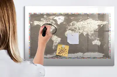 Tableau magnétique pour dessiner carte du monde brune