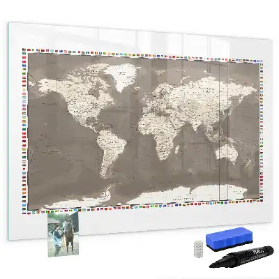 Tableau magnétique pour dessiner carte du monde brune