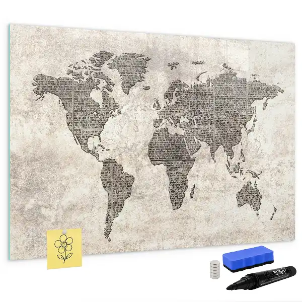 Tableau magnétique à dessiner motif carte du monde en journal