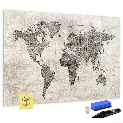 Tableau magnétique à dessiner motif carte du monde en journal