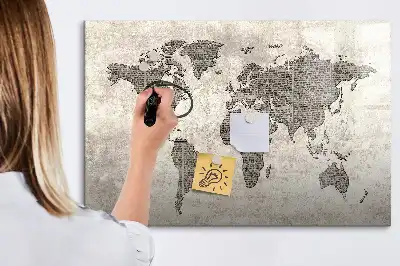 Tableau magnétique à dessiner motif carte du monde en journal