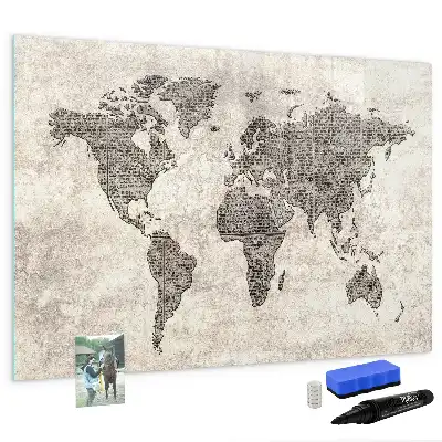Tableau magnétique à dessiner motif carte du monde en journal