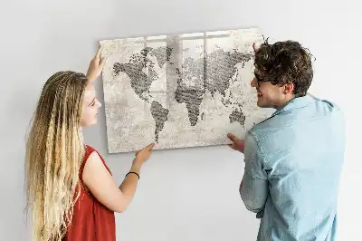 Tableau magnétique à dessiner motif carte du monde en journal