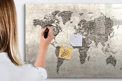 Tableau magnétique à dessiner motif carte du monde en journal
