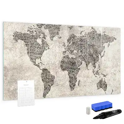 Tableau magnétique à dessiner motif carte du monde en journal