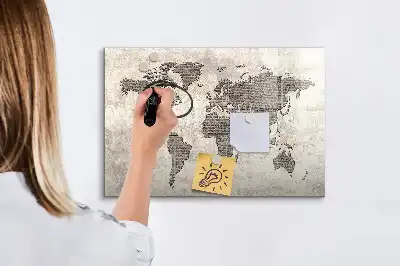 Tableau magnétique à dessiner motif carte du monde en journal