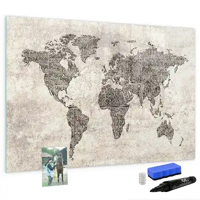Tableau magnétique à dessiner motif carte du monde en journal