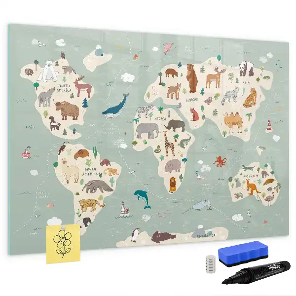 Carte du monde des animaux tableau magnétique pour dessiner