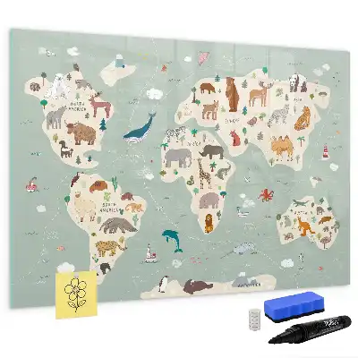 Carte du monde des animaux tableau magnétique pour dessiner