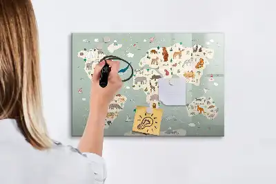 Carte du monde des animaux tableau magnétique pour dessiner