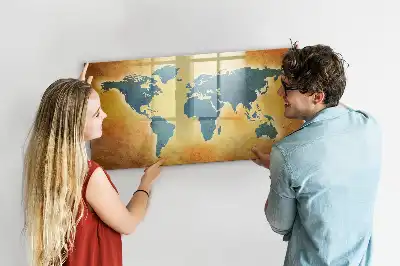Tableau magnétique à dessiner motif ancienne carte du monde