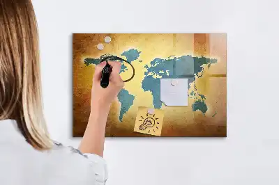 Tableau magnétique à dessiner motif ancienne carte du monde
