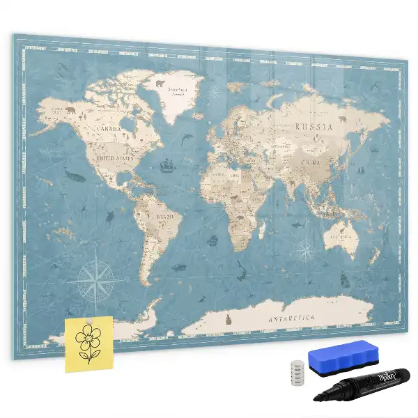 Tableau magnétique à dessiner carte du monde vintage