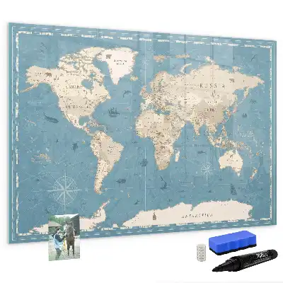 Tableau magnétique à dessiner carte du monde vintage