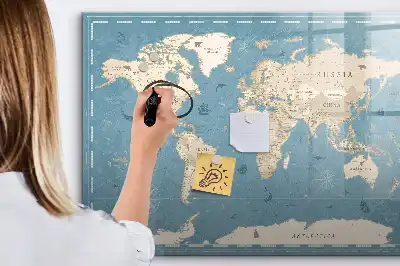 Tableau magnétique à dessiner carte du monde vintage