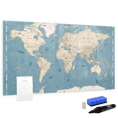 Tableau magnétique à dessiner carte du monde vintage