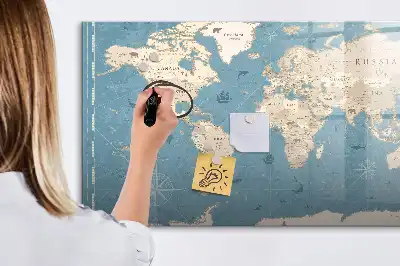 Tableau magnétique à dessiner carte du monde vintage