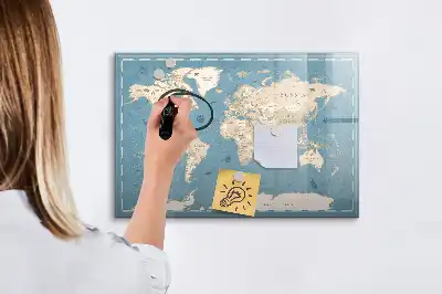 Tableau magnétique à dessiner carte du monde vintage