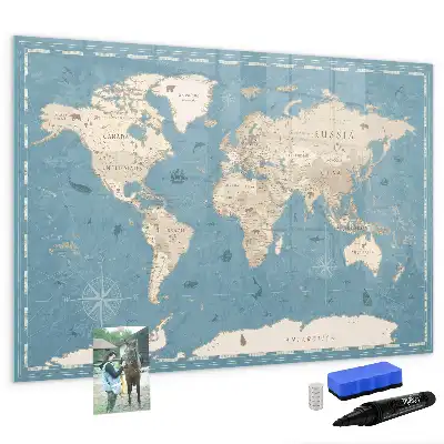 Tableau magnétique à dessiner carte du monde vintage