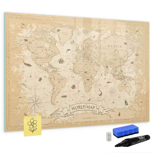 Carte du monde vintage tableau magnétique pour dessiner