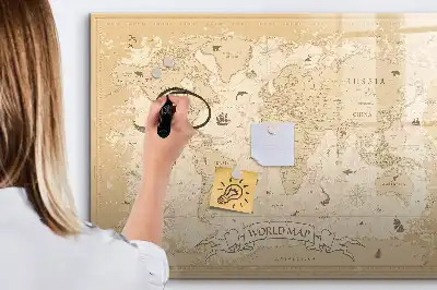 Carte du monde vintage tableau magnétique pour dessiner