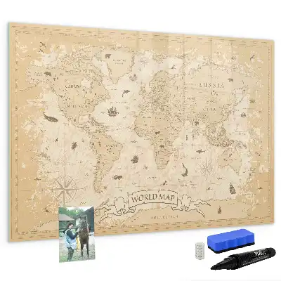 Carte du monde vintage tableau magnétique pour dessiner