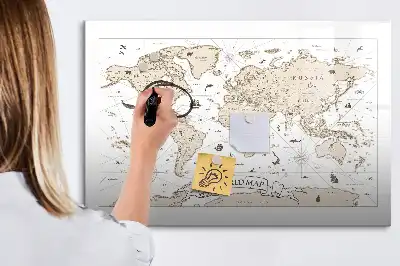 Carte du monde vintage magnétique à dessiner tableau magnétique