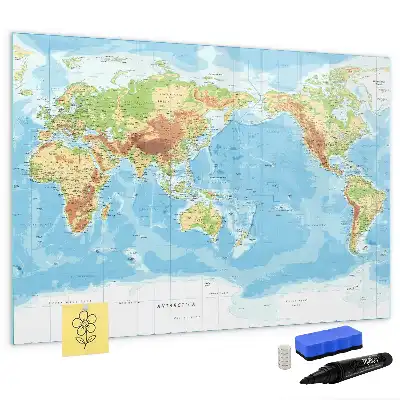Carte physique du monde tableau magnétique pour dessiner